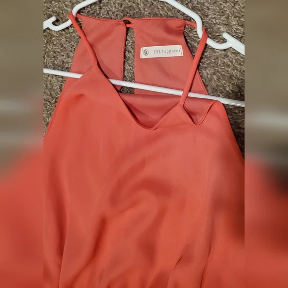 NWOT Bright Coral Sleeveless Flowy Maxi Dress With Tie - Picture 3 of 6